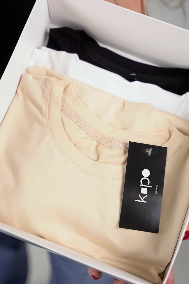 Set of 3 women's basic Kopo t-shirts: Black, white, beige